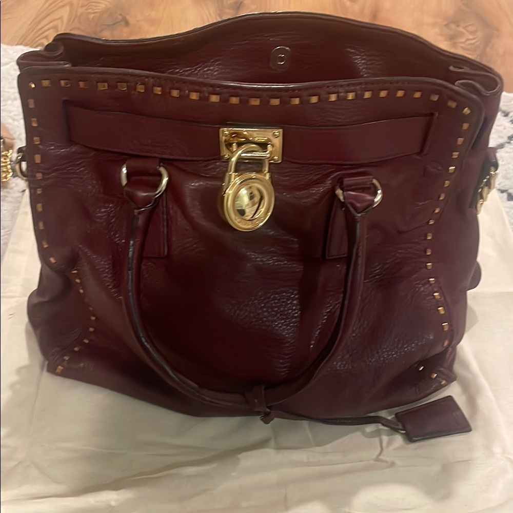 Elegant Burgundy Michael Kors Leather Tote Bag